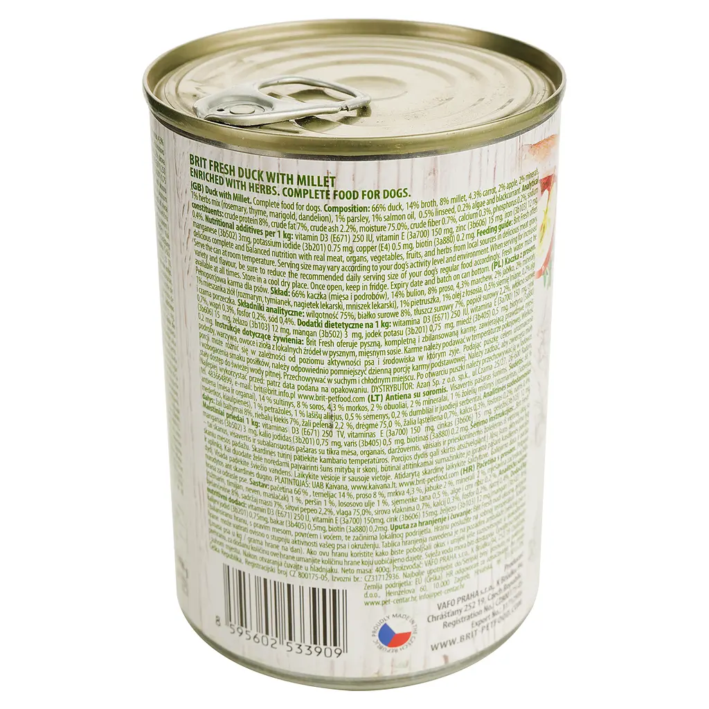 Вологий корм для дорослих собак всіх порід Brit Fresh Duck & Millet з качкою і пшоном 400 г - фото 2
