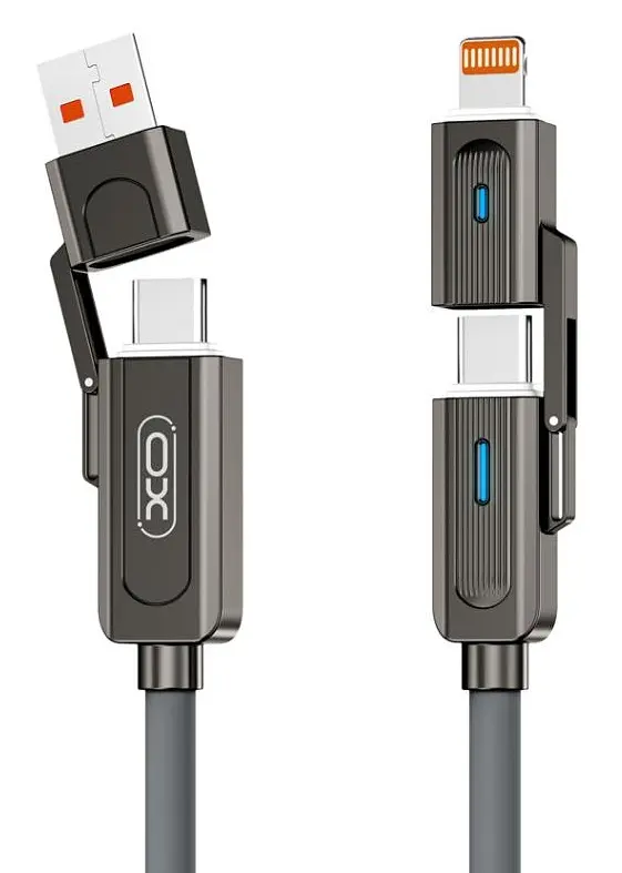 Кабель XO NB275 Zinc Alloy Silicone Type-C/USB-A to TYPE-C/Lightning - 4-in-1 - 60W - 1m Gray teh0022032 - фото 9