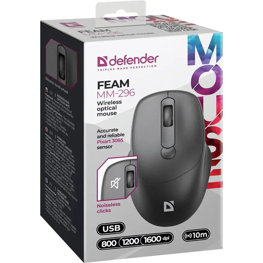 Комп'ютерна мишка Defender Feam MM-296 бездротова 4кн. до 1600 dpi безшумна чорна (52296) - фото 2