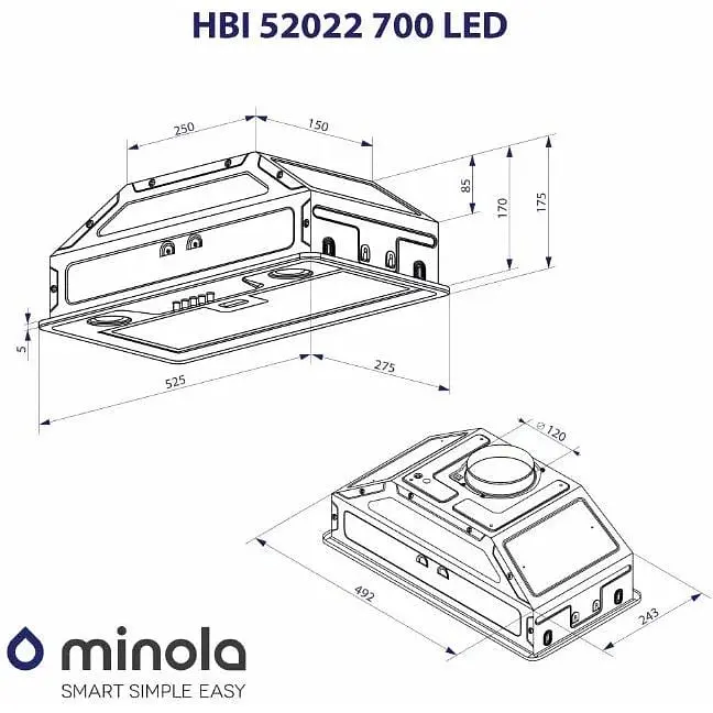 Витяжка вбудована Minola HBI 52022 BL 700 LED - фото 9