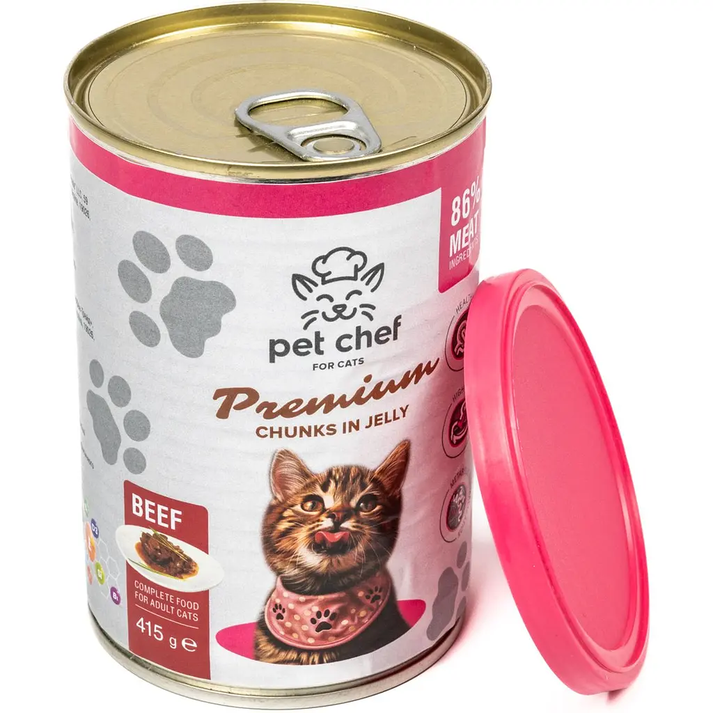Влажный корм для взрослых кошек Pet Chef Кусочки в желе с говядиной 415 г - фото 3
