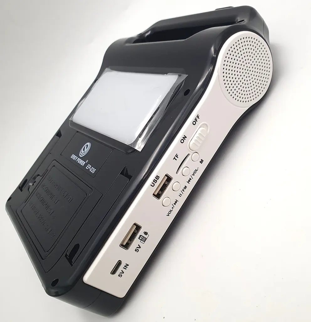 Переносний акумуляторний кемпінг ліхтар із сонячною панеллю FM Радіо Bluetooth зарядна Power Bank станція 2400мА (знімні 2*18650) EASY POWER EP-036 - фото 6