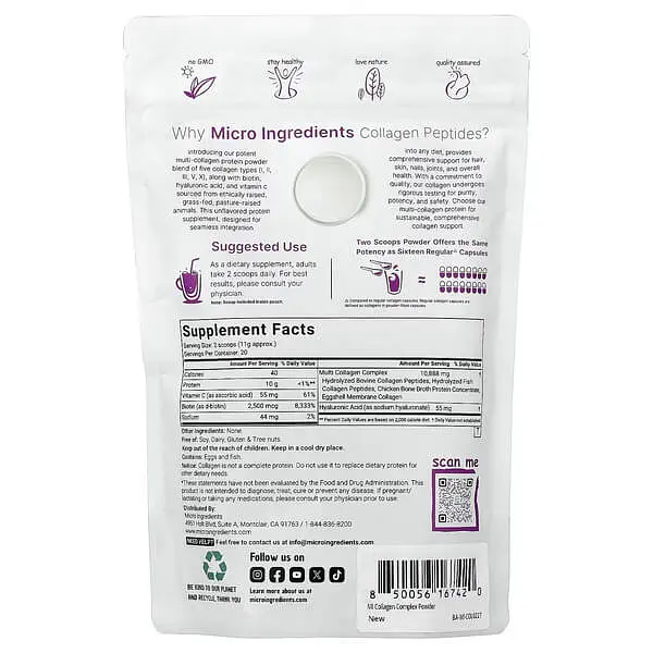 Колаген Multi Collagen Peptides 227 g Micro Ingredients vit0005705 - фото 2