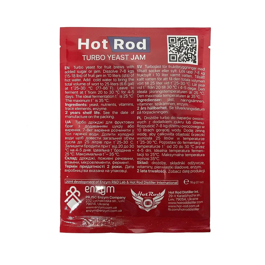 Спиртовые турбо дрожжи для фруктовых брагов Hot Rod Distiller Jam на 25 л 69 г (D0303) - фото 2
