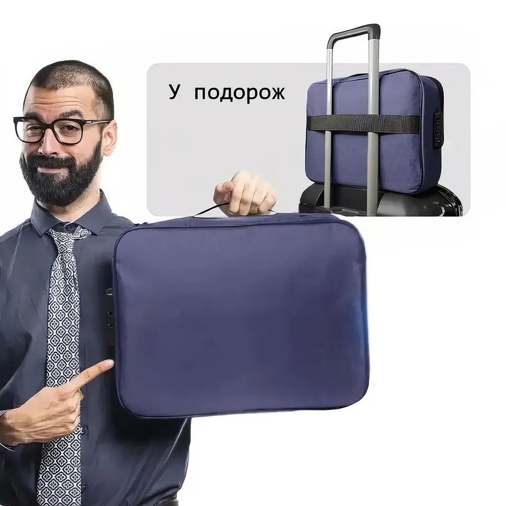 Чоловіча сумка для ноутбука синя портфель-органайзер для документів 37х27х10см - фото 3
