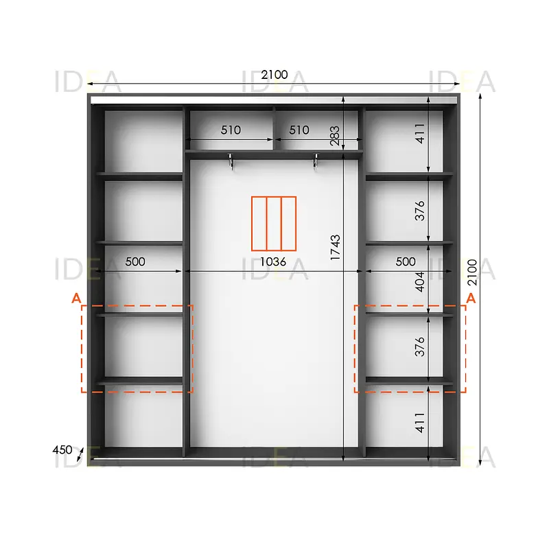 Шафа-купе Idea серія 7 210 x 45 x 210 см Антрацит Дзеркало - фото 2