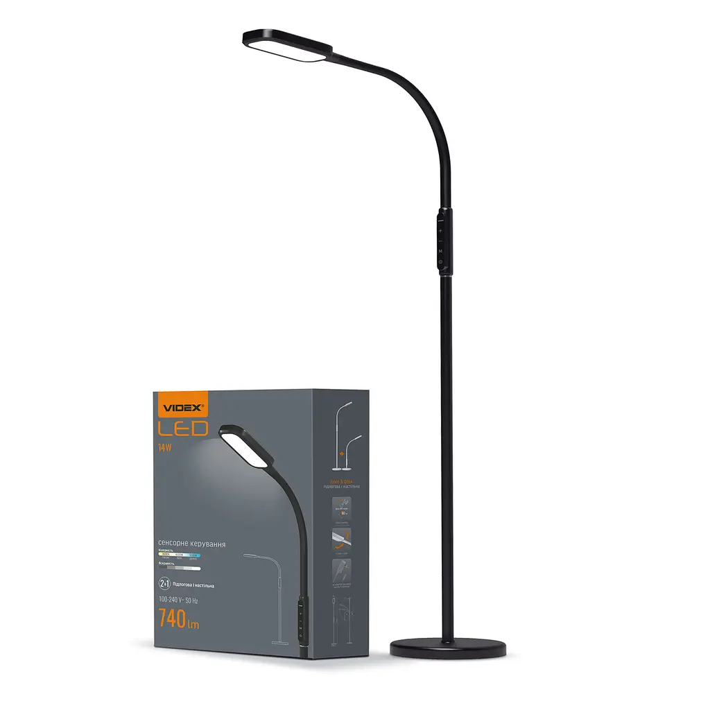 LED торшер чорний VIDEX TF07B 14W 3000-5500K