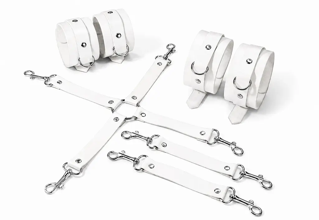 Набір для БДСМ Feral Feelings BDSM Kit 3 White, наручники, поножі, хрестовина