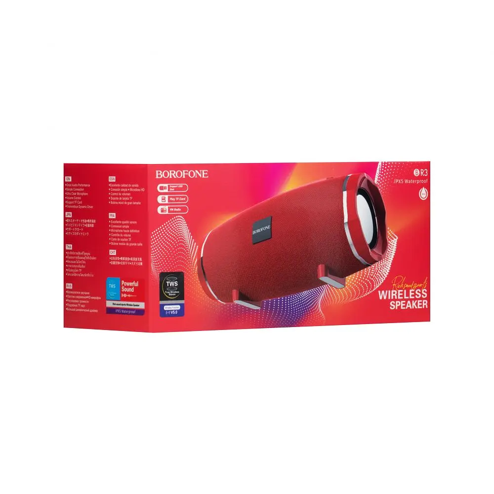 Портативна блютуз колонка Borofone BR3 IPX5 TF card micro-usb 3,5-мм FM 1200 mah Red - фото 2