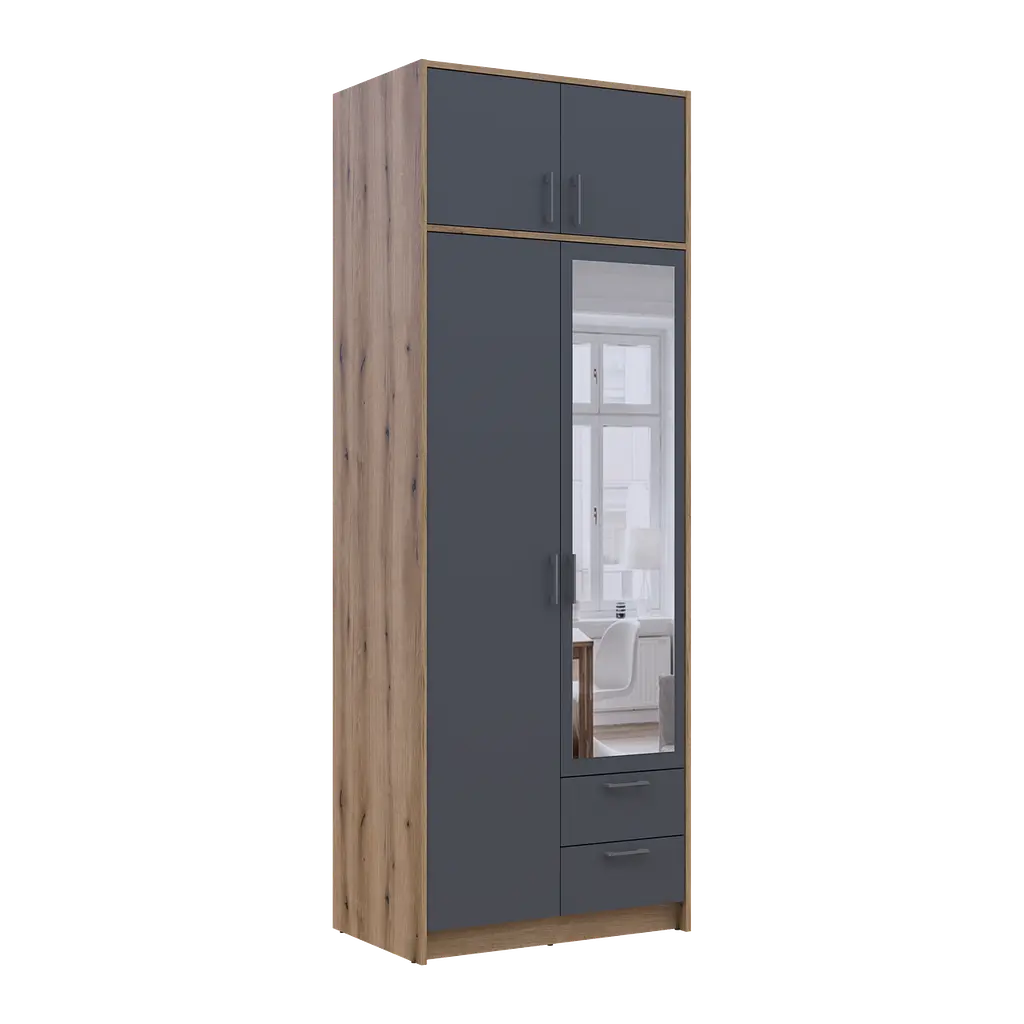 Шафа для одягу Doros Ронді з антресолей і дзеркалом Дуб Артизан/Графіт 2ДСП 82х52х236 (80737810) - фото 6