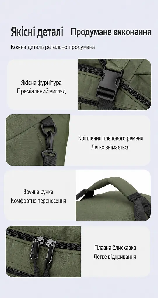 Велика сумка-рюкзак 3 в 1 на колесах Solve олива 70 л (KT7007101) - фото 7