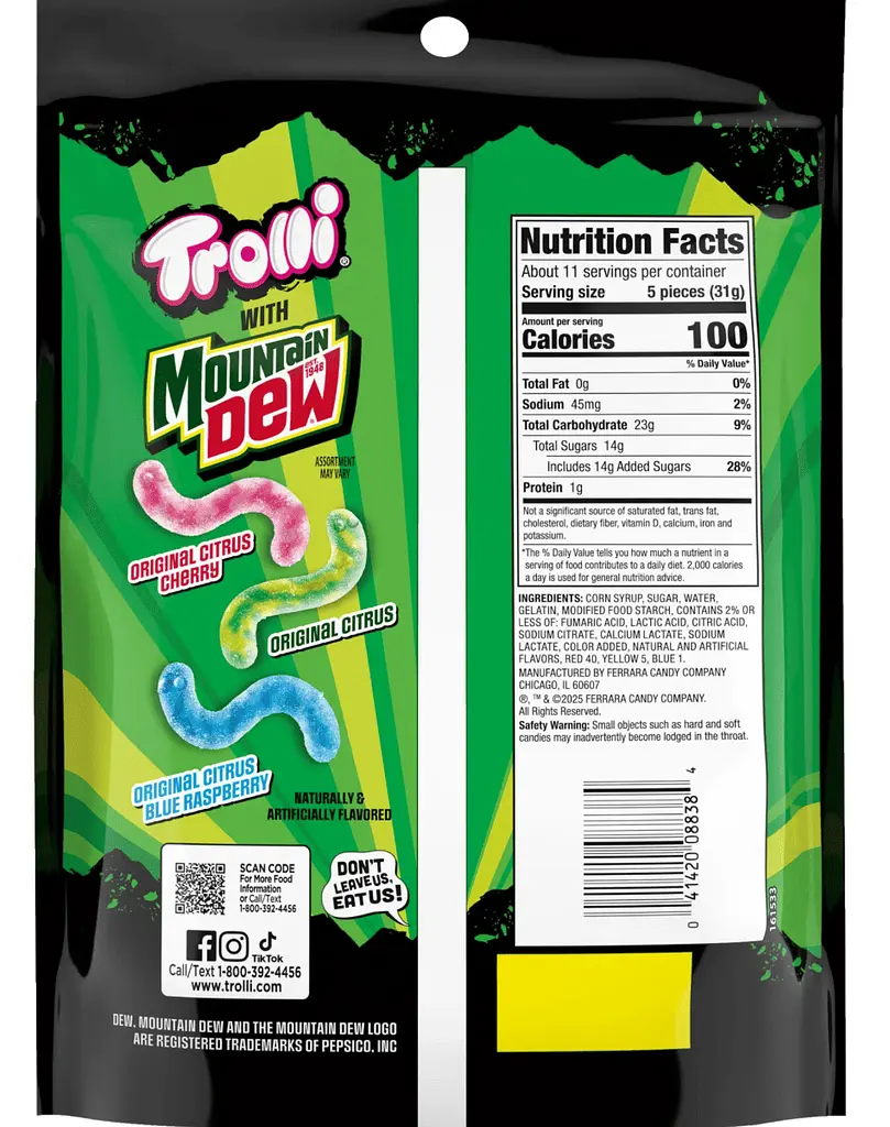 Желейні цукерки Trolli x Mountain Dew Sour Brite Crawlers Gummy Worm Candy 350г - фото 2