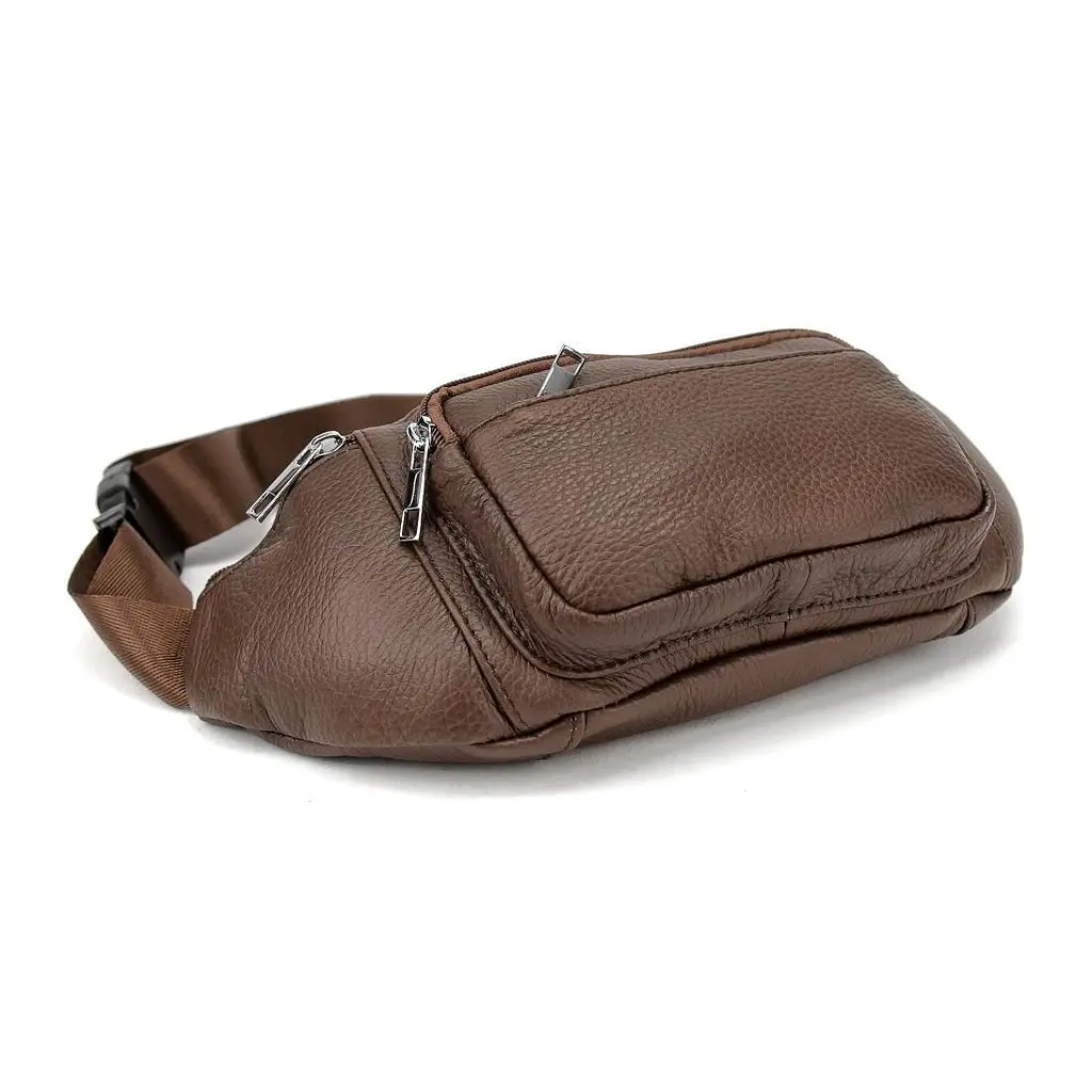 Містка шкіряна сумка на пояс коричнева Tiding Bag M56-2030C - фото 7