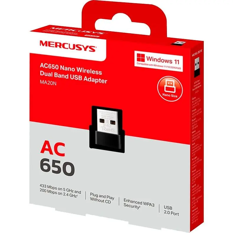WiFi-адаптер Mercusys MA20N USB 2.0 Wi-Fi 5 (AC) (MA20N) - фото 3