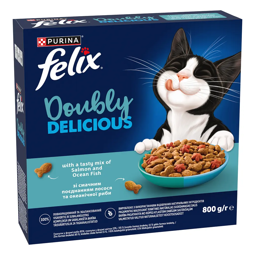 Сухий корм Felix Doubly Delicious для дорослих котів з лососем, океанічною рибою та буряком 800 г - фото 3