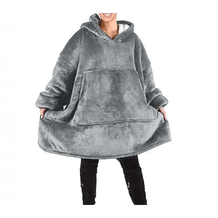 Толстовка-плед з капюшоном Huggle Hoodie Ultra Plush Blanket | Плюшева кофта | Плед із рукавами Oversize СІРИЙ - фото 3
