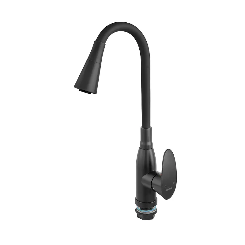 Смеситель для кухни Plamix Cezar-011-B Set Matte Black Refl.Black с силиконовым изливом, с подводом PM0719, Черный матовый - фото 6