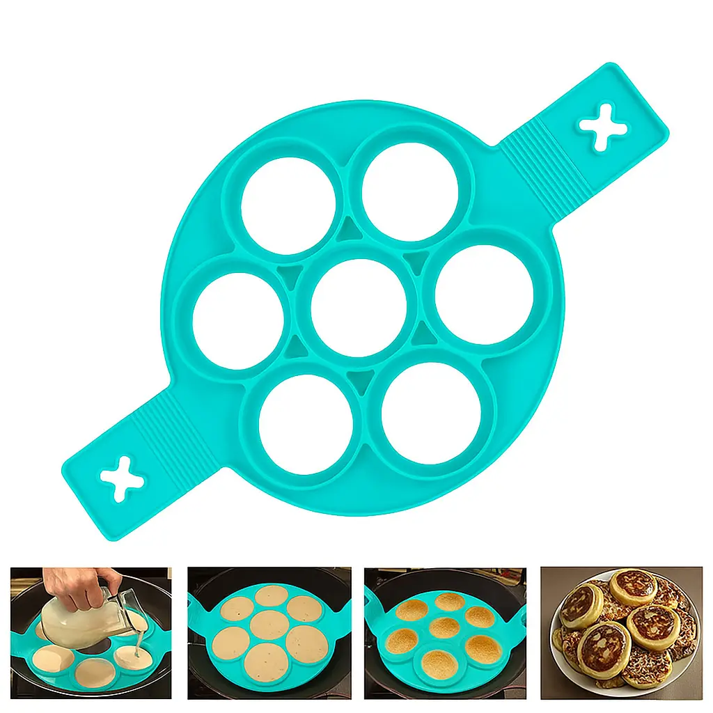 Силіконова форма для приготування оладок і яєчні Cake Maker, Kitchen Master Бірюзовий 87655 - фото 2