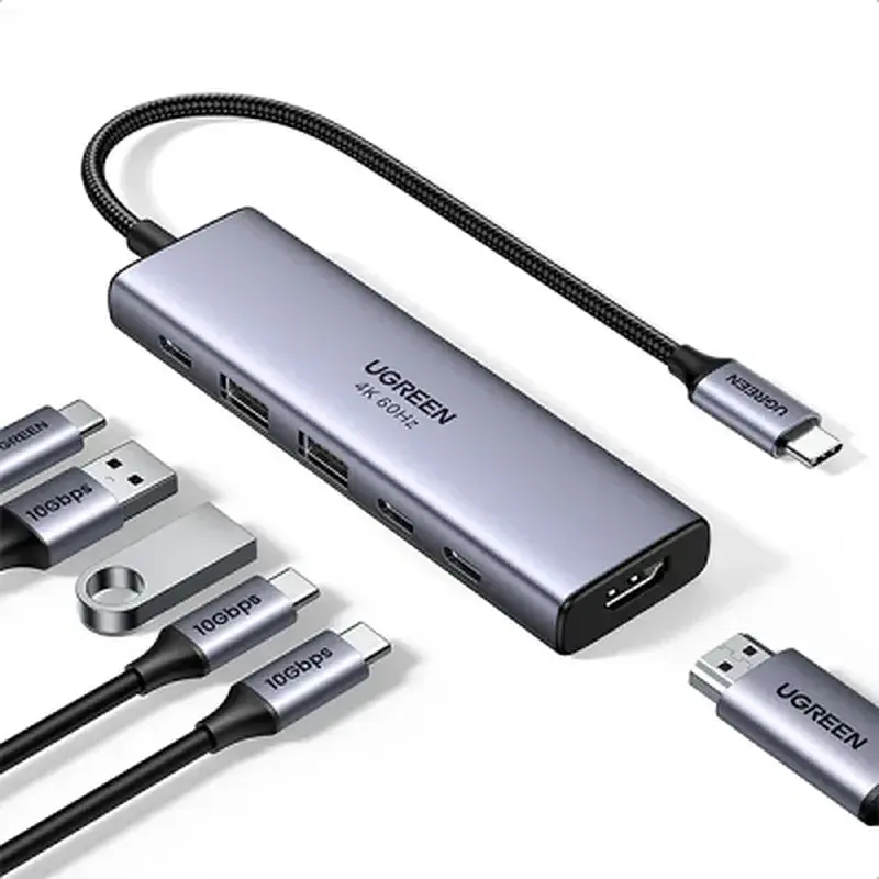 Концентратор Ugreen USB-C to HDMI + 2xUSB 3.2 + 2xUSB-C 3.2 + PD CM511 gray (35999) - фото 2