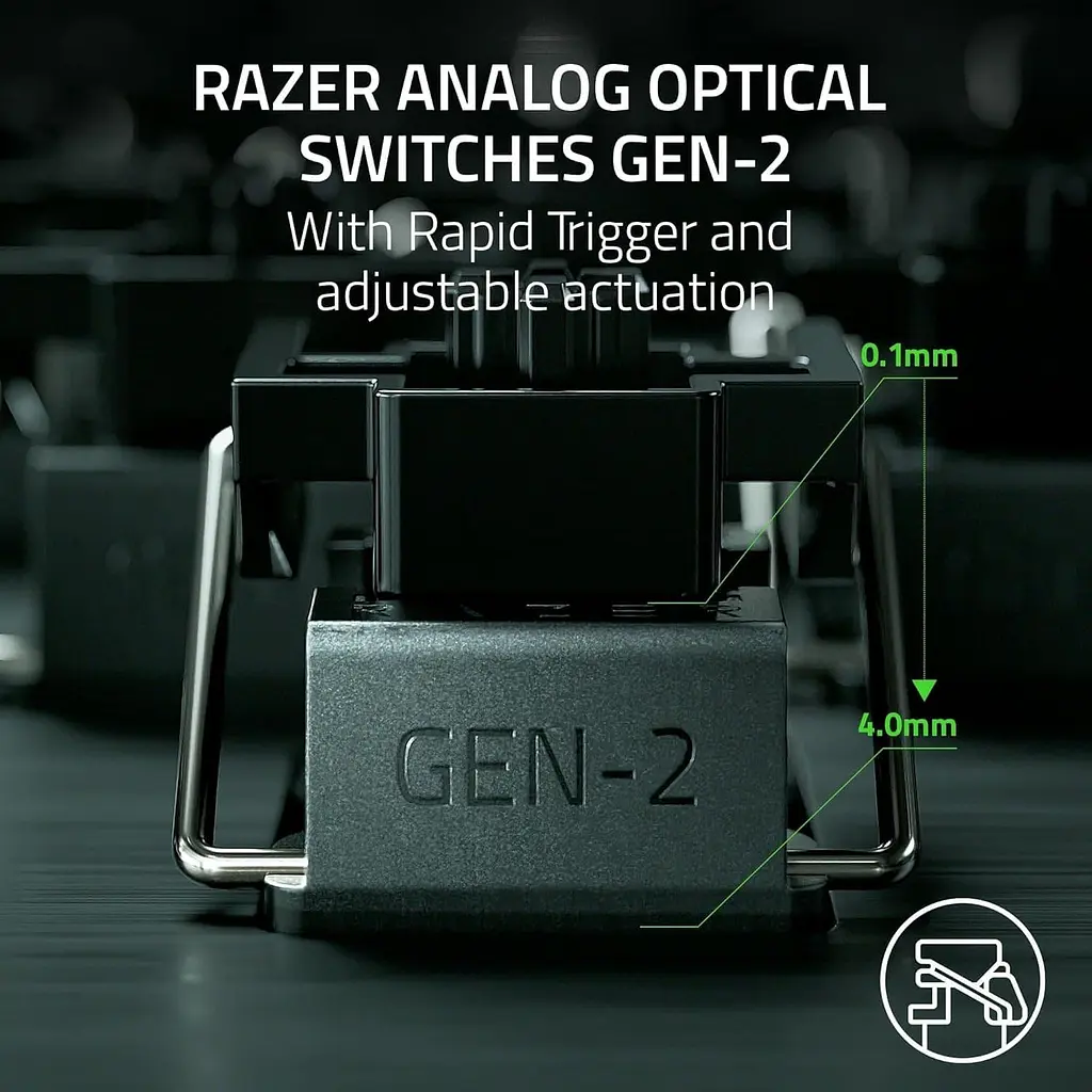Клавиатура Razer Huntsman V3 Pro 8 кГц 104 клавиш, аналоговый оптический переключатель Gen-2, USB-A, EN, RGB, черная (RZ03-05530100-R3M1) - фото 9