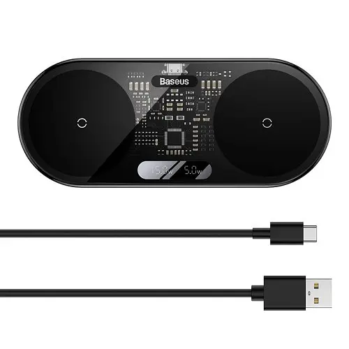 Беспроводной ЗП Baseus Digital LED Display 2in1 Wireless Charger 20W черный WXSX010101 - фото 3