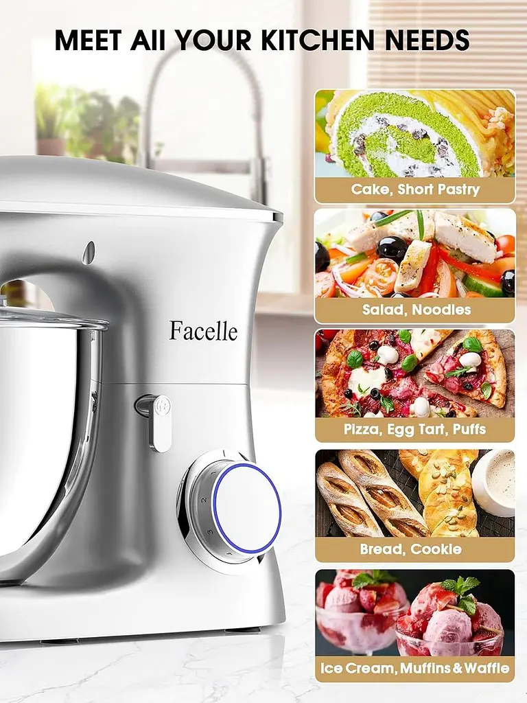 Планетарний міксер Facelle 2000 Вт 8,5 л з металевою чашею, 6+P швидкостей - фото 7