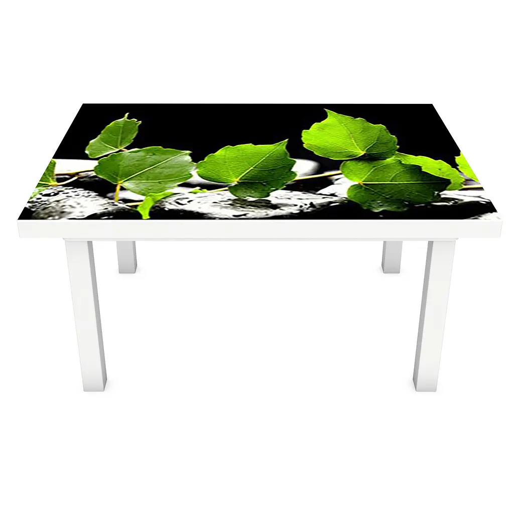Вінілова наклейка на стіл Зелене листя берези самоклеюча Рослини Чорний 65х120 см Happy Pocket Z181593 - фото 2