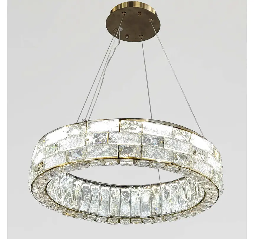 Світлодіодна люстра підвісна Artlight 8003/500GD з прозорим скляним кільцем в золотому кольорі, 38W - фото 5