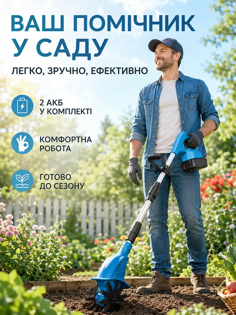 Акумуляторний культиватор 48 В із 2 АКБ 6 А·год і телескопічною штангою (49676125) - фото 8