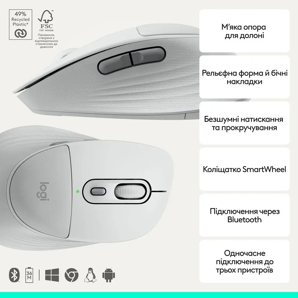 Комплект Logitech Signature Comfort Plus MK880 Wireless/USB-C for Business UA Off-White (920-014033) - фото 3