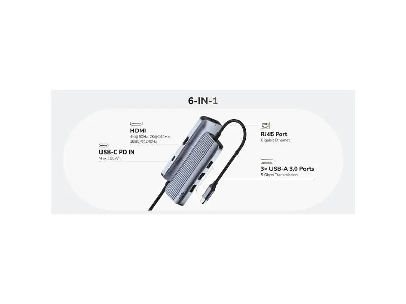 Док-станція CUDY 6-in-1 Grey (UH606) - фото 6