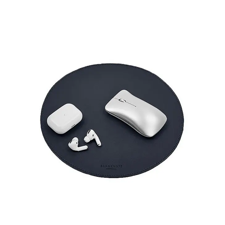 Круглый коврик для мышки из натуральной кожи синий краст - фото 8