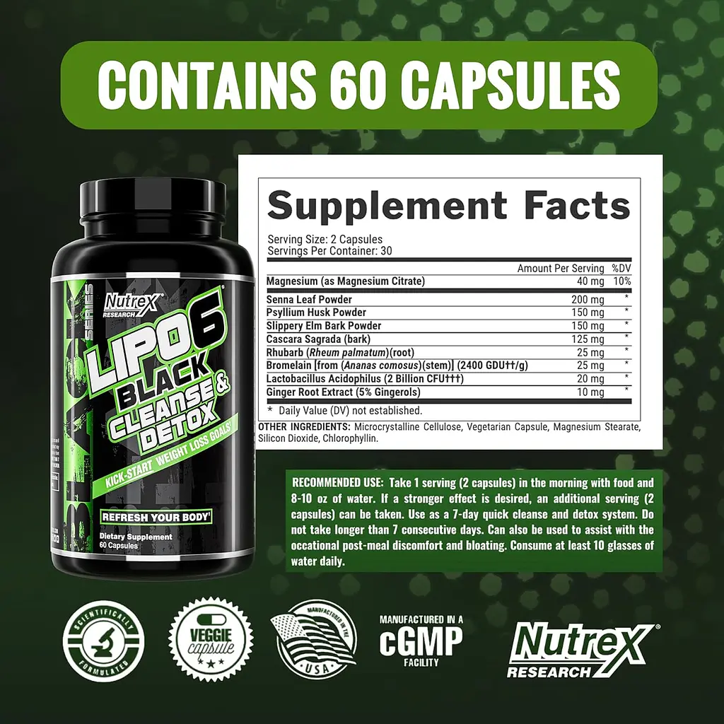 Комплекс для детоксикации Nutrex Lipo-6 Black Cleanse & Detox 60 капсул - фото 2