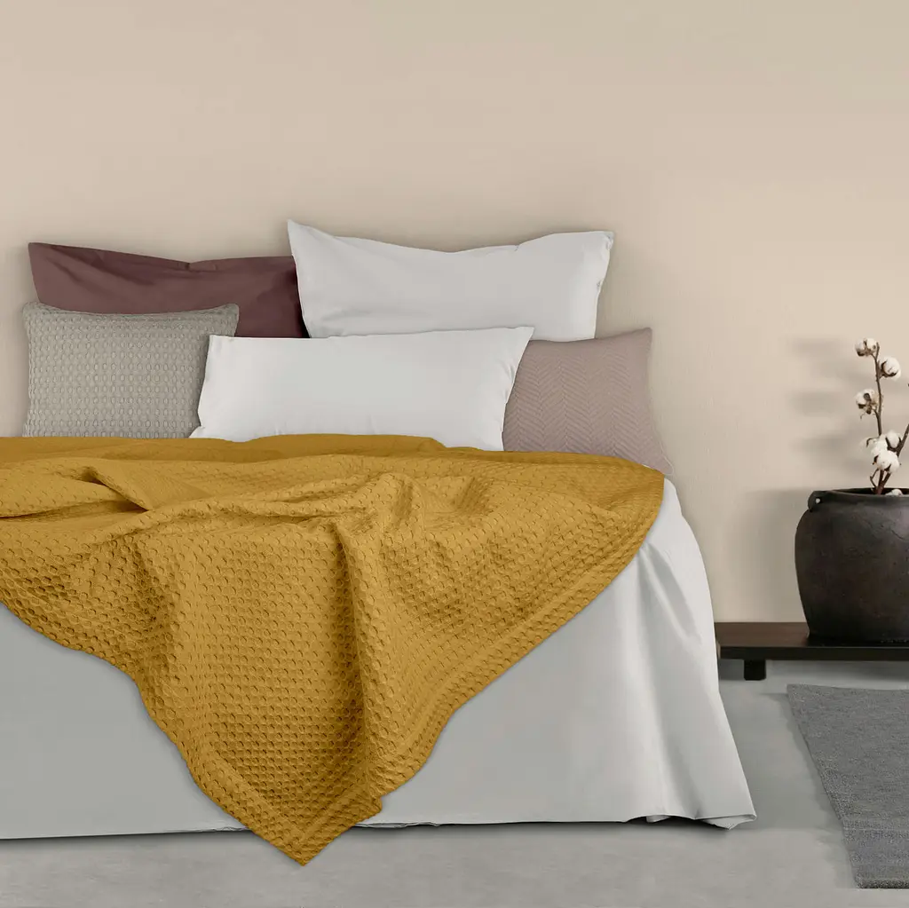Плед покривало Cosas Curcuma Waffle Weave 230х240 см (Blanket_23Curcuma_WaffleWeave_230x240) - фото 2