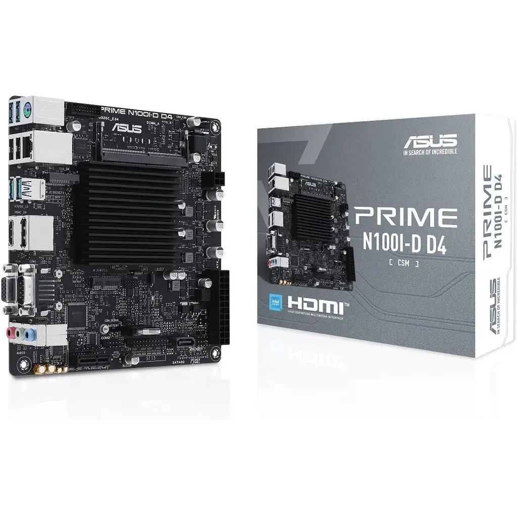 Материнська плата Asus Prime із процесором N100I-D D4-CSM, N100 (4x3.4 GHz), 1xDDR4 SO-DIMM (Max. 16Gb), UHD Graphics, 1xSATA2, 1xM.2, 1xPCI-E 3.0 x1, 8x RTL8111G, 6xUSB3.2/4xUSB2.0, VGA/HDMI/DP, Mini-ITX - фото 2