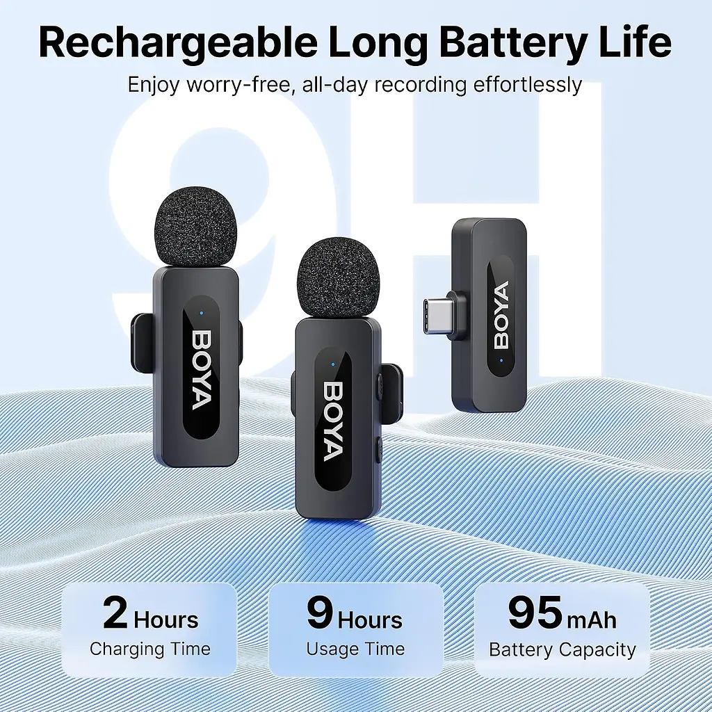 Професійний петличний бездротовий мікрофон Boya BY-V20 V2.0 Роз'єм Type-C 2шт Black (18873-prm) - фото 2