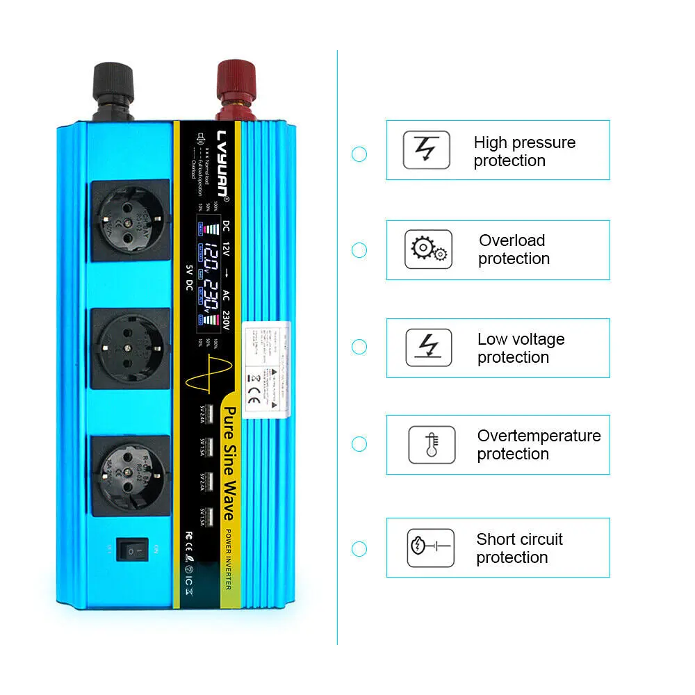 Інвертор перетворювач напруги Lvyuan 12-230v 3000/6000w чистий синус - фото 3