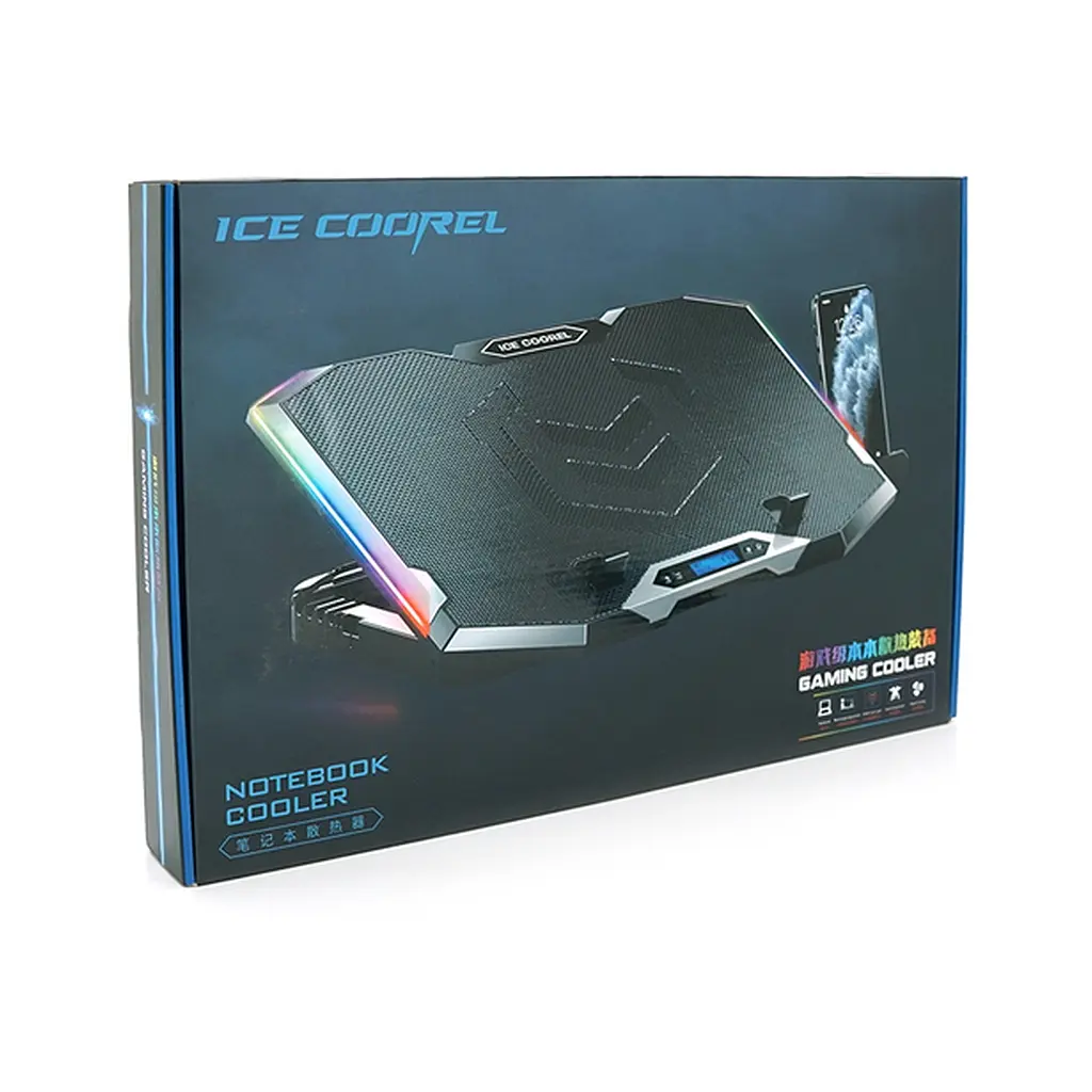 Підставка до ноутбука IceCoorel 10-17", 8x70mm, 2xUSB, + LCD, 410x297x40mm, RGB (K10) - фото 6