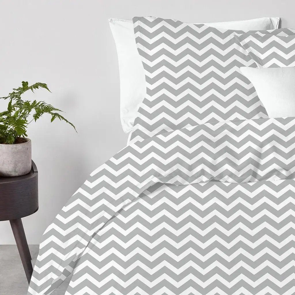 Комплект постільної білизни Cosas євро з простирадлом на резинці GREY W ZIGZAG 200 x 220 см (ZigGrey_El-White_200) - фото 2