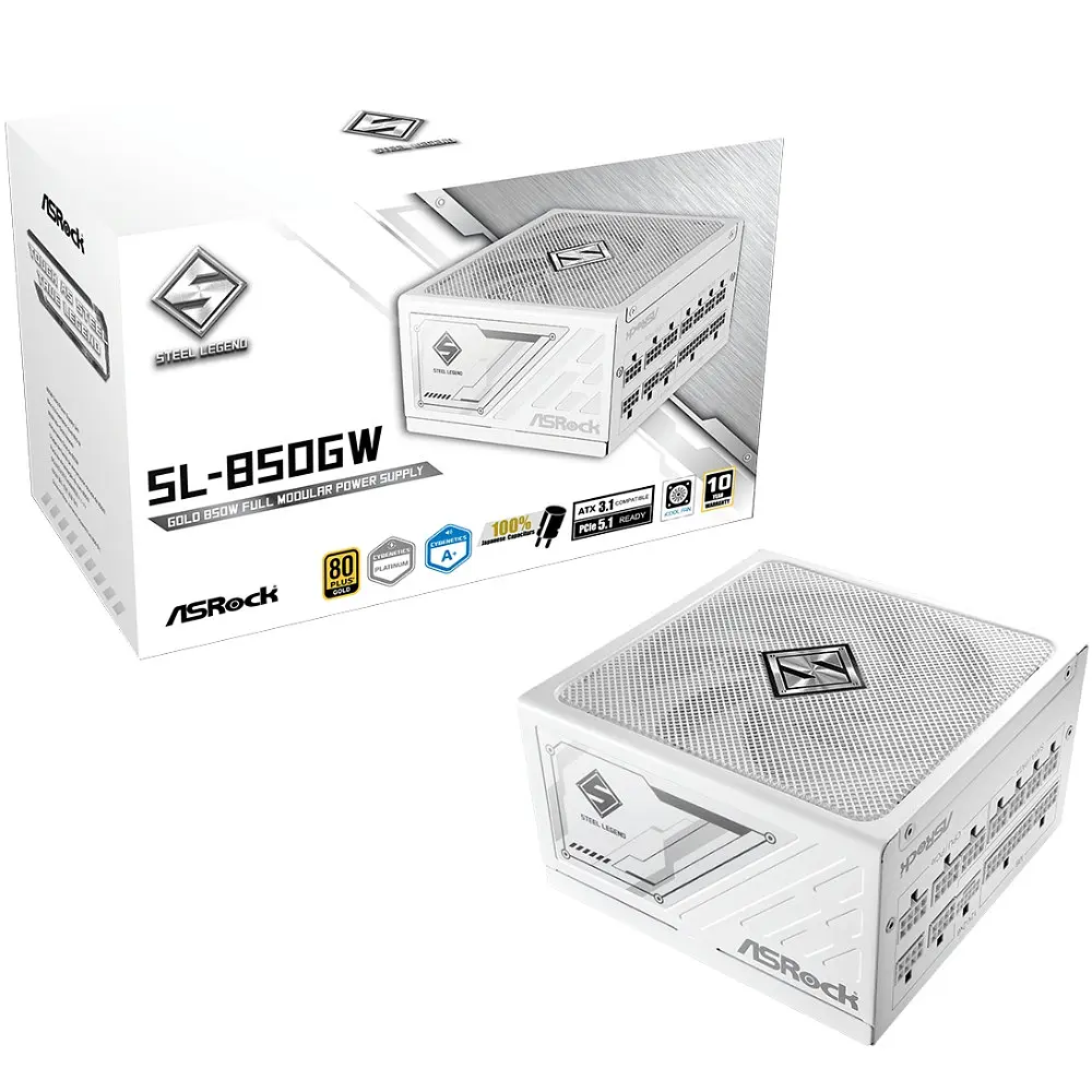 Блок живлення 850W ASRock SteelLegend Білий SL-850GW ATX 3.1 135mm, 80+ Золотистий, Fully Modular, Retail - фото 5