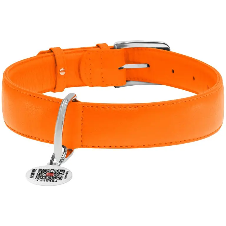 Ошейник для собак Waudog Glamour, кожаный, с QR паспортом, 46-60х3,5 см, оранжевый - фото 2