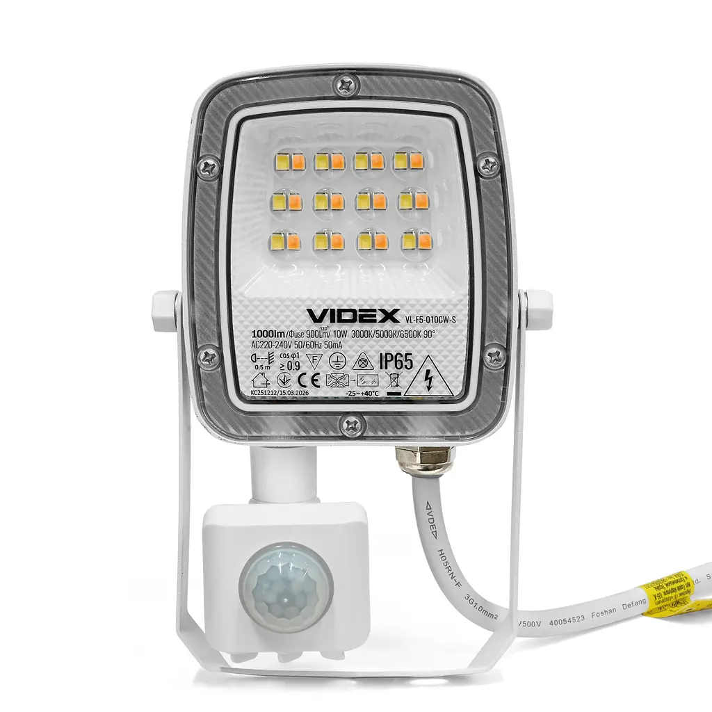 Прожектор Led Videx F5 10W 3000-5000-6500K з датчиком руху 230V білий (VL-F5-010CW-S)  - фото 3