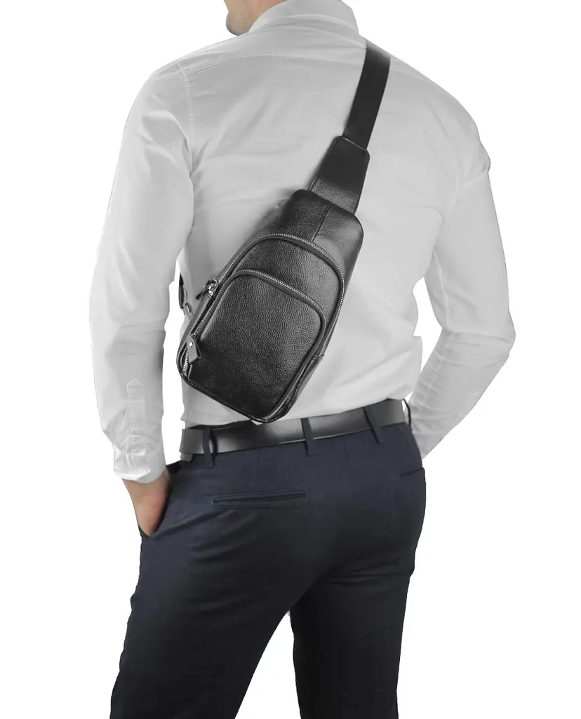 Шкіряний чорний слінг через плече Tiding Bag A25F-5058A - фото 6