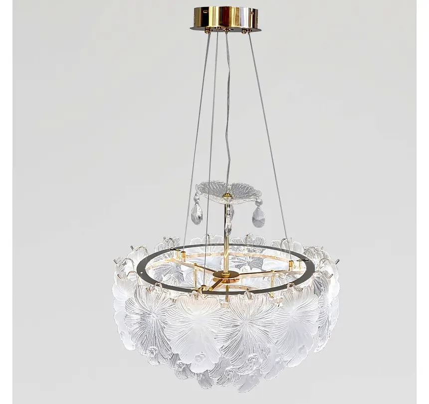 Золота підвісна LED-люстра Artlight 813/500GD з матовим скляним листям, 93 Вт, від 10-18 м² - фото 4
