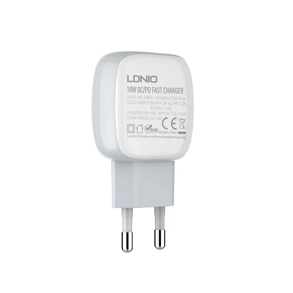 Комплект блока и кабеля LDNIO Type-C to Lightning Cable A2313C 1USB и 1Type-C белый - фото 2