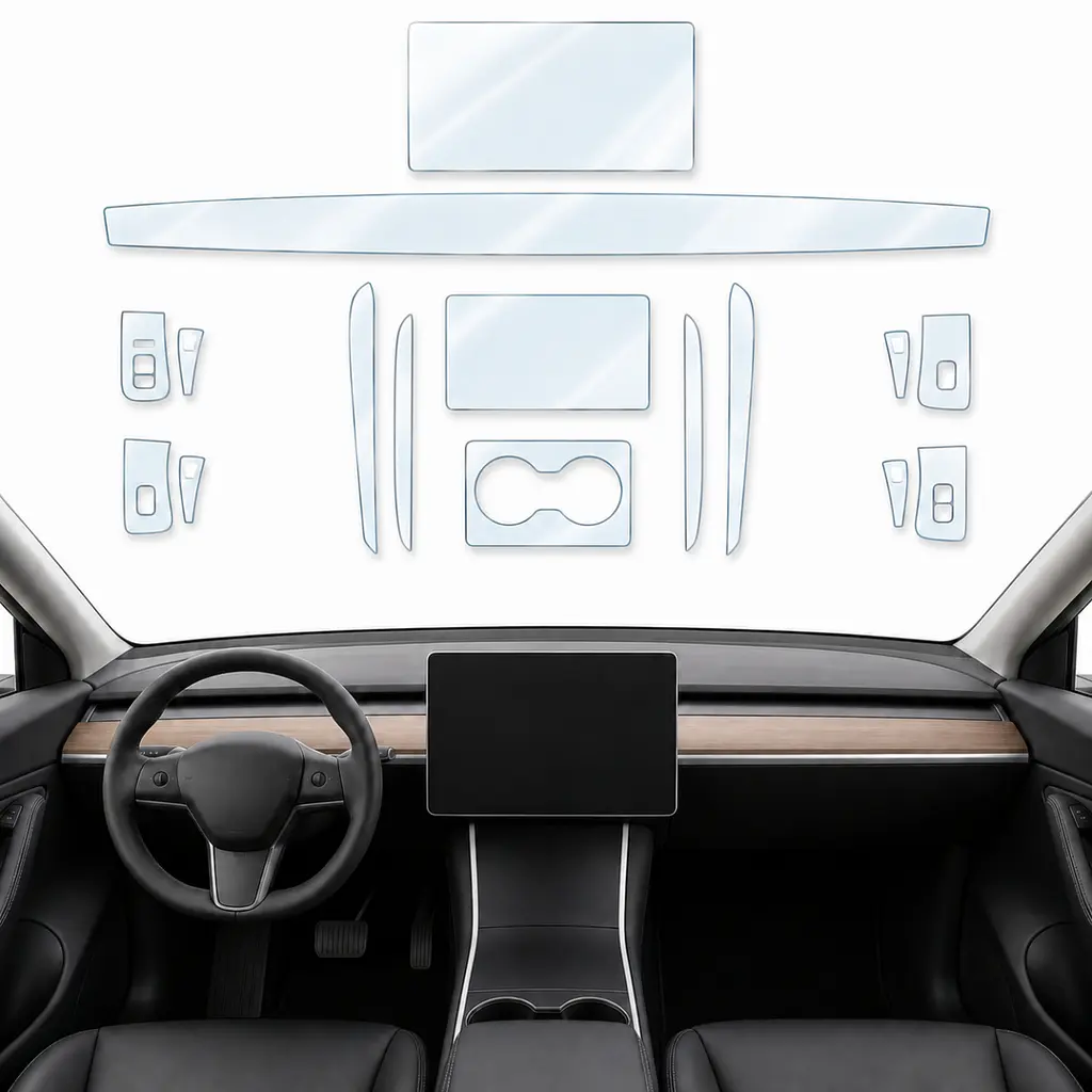 Набір Плівок захисних для салону Tesla Model Y 2021-2024 TPU (Кансолі Дисплея Ручок) 10 шт