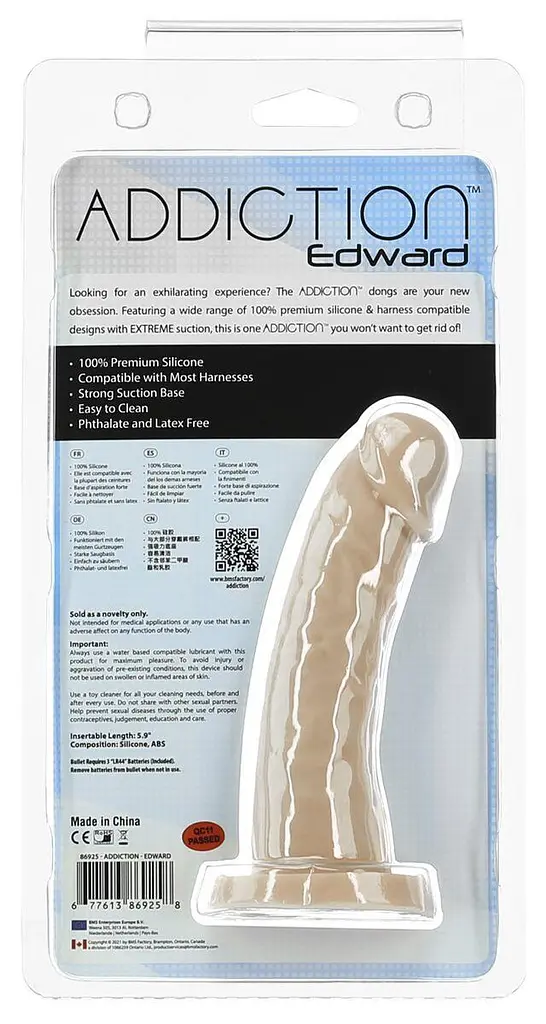 Вигнутий фалоімітатор на присосці Addiction - Edward 6″ Curved Dong, віброкуля у подарунок - фото 6