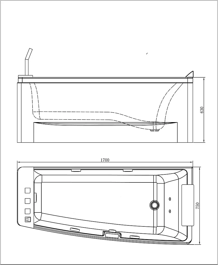Ванна асиметрична гідромасажна Volle 170x75 12-88-102/R - фото 3