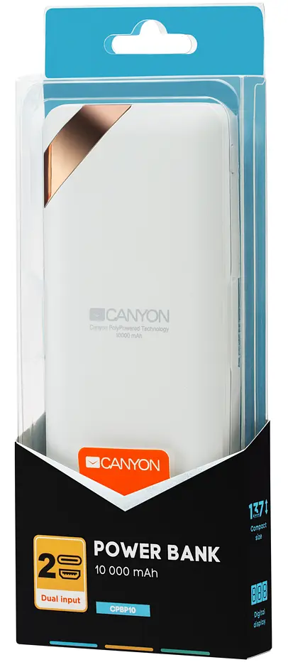 Наружный аккумулятор 10000 mAh Canyon CNE-CPBP10W 2xUSB LED дисплей - фото 2