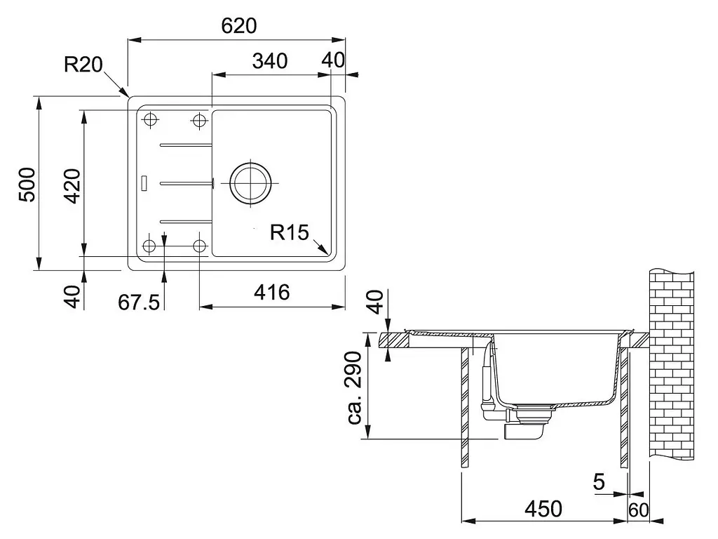 Кухонна мийка Franke Basis BFG 611-62 (114.0667.447) гранітна - врізна - оборотна - Чорний матовий - фото 2